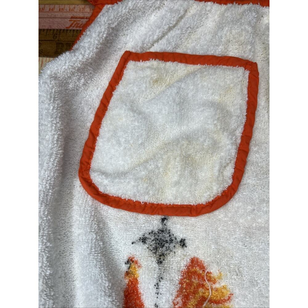 Vtg 60s Chicken Terry Cloth Waist Apron Retro BRIGHT COLORS ORANGE With Ties - Picture 3 of 7